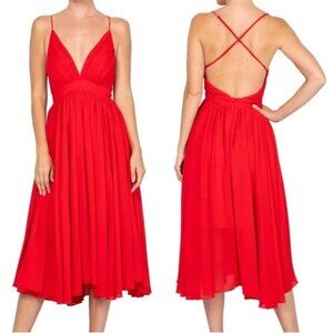 Meghan LA cherry red chiffon midi cocktail dress Sz 10
